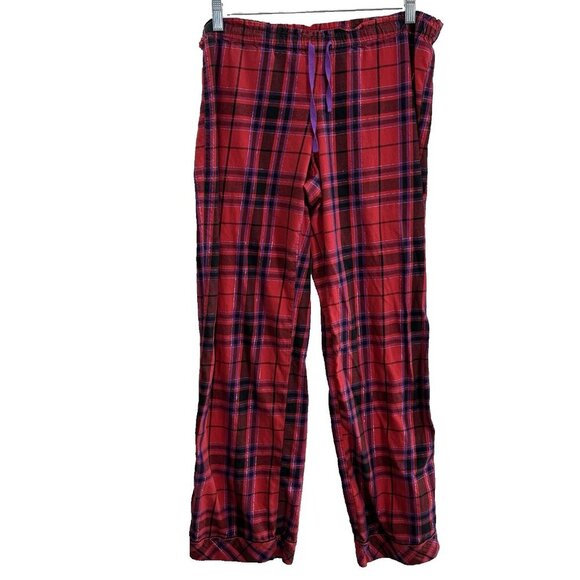 VICTORIA'S SECRET Women Flannel Pajama Set SZ M Red Purple Metallic Plaid 8-10 - Picture 5 of 10